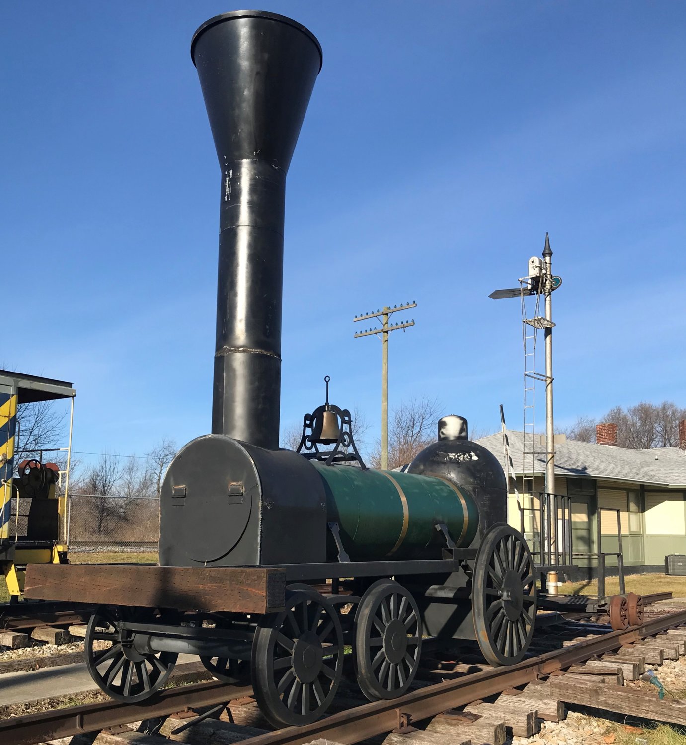 The 1837 Norris 4-2-0 steam engine, tender and passenger coach are on display at the Linden Depot Museum.